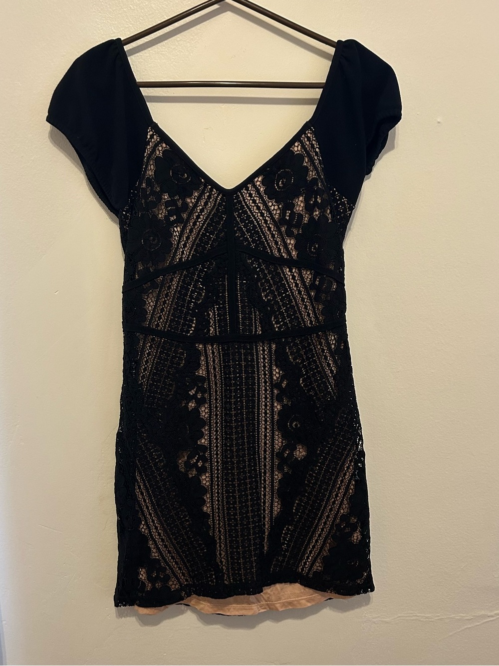Black Lace Overlay V-Neck Dress